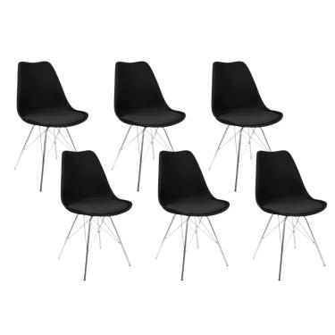 Imagem de Kit 6 Cadeiras Eames Leda Estofada Preta Tower Cromado