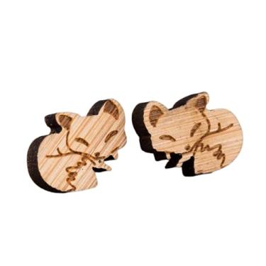 Imagem de Brincos de raposa dormindo – recorte de madeira – brincos de pino – Par!, Madeira, Sem pedra preciosa
