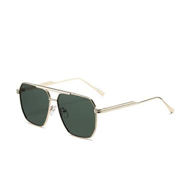 Imagem de Óculos de sol vintage quadrado polarizado feminino designer metal óculos de sol masculino armação grande antirreflexo gases de condução, verde dourado, lente polarizada