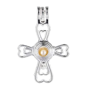 Imagem de 10 pingentes de prata de perola, medalhao, difusor de oleo essencial, faca voce mesmo, pulseiras artesanais, contas a granel, difusor de aromaterapia, presentes para mulheres e meninas, Zinco, Cruz de flor, XF0147