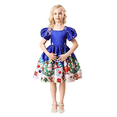 Imagem de Roupas de sessão de fotos de família de outono fantasia de Natal vestido de princesa criança dança festa infantil meninas (azul, 5-6 anos)