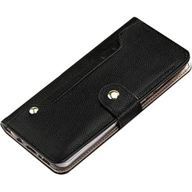 Imagem de KANUZ Capa carteira para iPhone 14 Pro, suporte de cartão de couro genuíno premium magnético folio suporte flip capa protetora de telefone à prova de choque para iPhone 14 Pro (Cor: Preto)