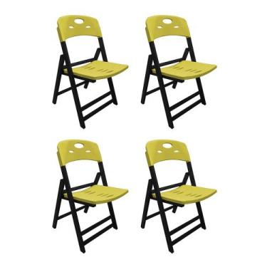 Imagem de Kit Com 4 Cadeiras Dobraveis De Madeira Elegance Preto Polipropileno A
