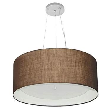Imagem de Lustre Pendente Cilíndrico Cúpula Duplo Tecido 50x25 cm, Vivare Iluminação, Pendente4145 LCBR, Café/Branco, Médio