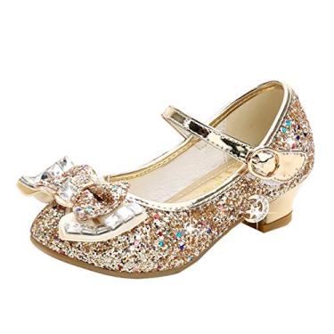 Imagem de Sapatos Cadidi Dinos para meninas sapatos de festa de casamento Salto Mary Jane Princesa Sapatos de flores (Bebê/Criança pequena/Criança grande), Golden/B1, 1.5 Little Kid