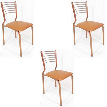Imagem de Kit 3 Cadeiras Empilhável de Cozinha Cor Cobre Assento Cobre Pé em tubo 20x20 - Poltronas do Sul