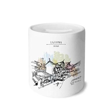 Imagem de DIYthinker Cena natural de templo Li Jiang China caixa de dinheiro caixa de cerâmica porta-moedas presente de cofrinho