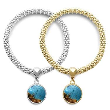 Imagem de DIYthinker Bracelete para amante da imagem de corais de peixe oceano ciência natureza pingente, joia para presente de casal