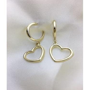 Imagem de Brinco Argola com Coração Banhado A Ouro 18K