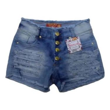 Short Feminino Jeans Curto C Lycra Plus Size Cinto E Fivela