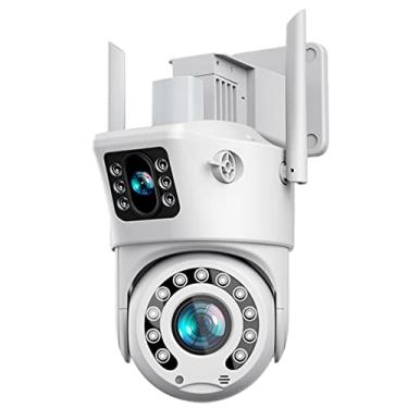 Imagem de Câmera de segurança externa com lente dupla, câmera inteligente de casa sem fio CCTV WIFI 1080P com detecção de movimento, áudio bidirecional, visão noturna colorida, controle remoto do aplicativo