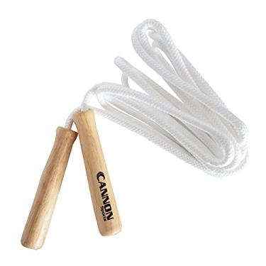 Imagem de Cannon Sports Cordas de pular brancas com cabos de madeira e poliéster trançado para fitness, exercício e academia em casa (4,6 m)