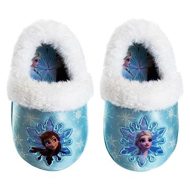 Imagem de Disney Pantufas femininas Frozen Elsa e Anna | Pantufas leves e quentes de pelúcia, Branco, azul, 5-6 Toddler