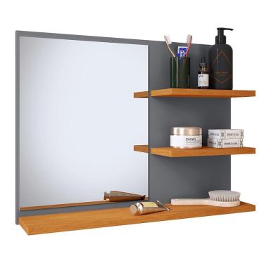 Imagem de Espelheira Suspensa Astra Prateleiras Organizadoras Espelho Banheiro Aéreo Compacta - Cinza|Cinamomo - RPM Móveis
