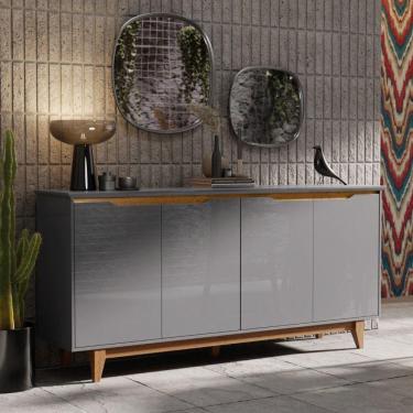 Imagem de Buffet Aparador Retrô 4 Portas Pés em Madeira Flow EJ Móveis Cinza