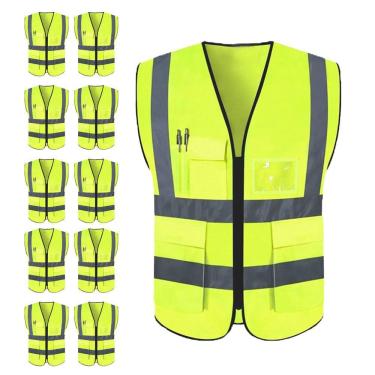 Imagem de Colete Sinalizador Faixa Kit 10 Unidades Refletivo Segurança EPI Blusao Fluorescente Obra Trabalho