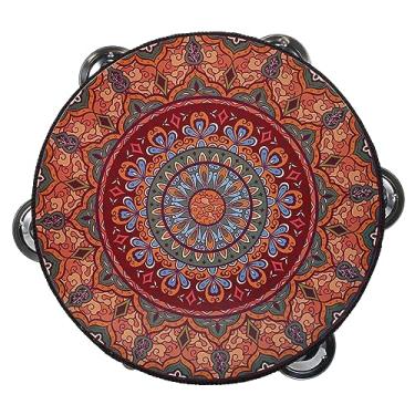 Imagem de SIMBAE Handbell Tambor De Mão Tambor de mão de pandeiro de madeira de 7 polegadas com fileira dupla 10 pçs pratos de metal jingles instrumento de percussão musical para jogos infantis adultos aplicam-