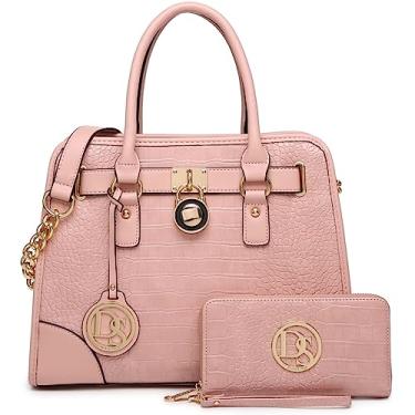 Imagem de Dasein Bolsas femininas de mão com alça superior, bolsa de ombro, bolsa Hobo, bolsa de trabalho, conjunto de 2 peças, 05 Croco rosa, Medium