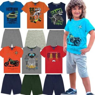 Imagem de Roupa De Verão Infantil Masculina Menino Kit 5 Conjuntos De Camisetas