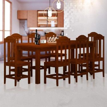 Imagem de Mesa De Jantar Com 8 Cadeiras Madeira Maciça Safira Castanho Shop JM