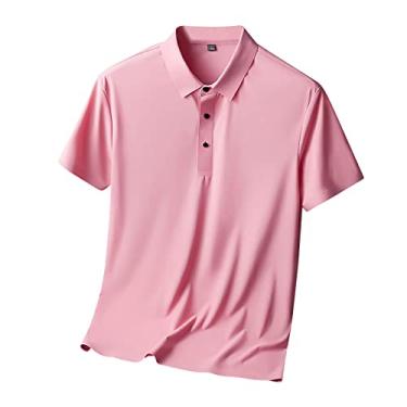Imagem de Camisa masculina de manga curta plus size casual manga curta material seda gelo camisa de alto senso camiseta alta T, Rosa, XXG