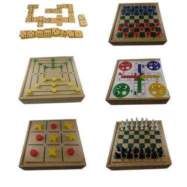 Imagem de Jogos de Tabuleiro 6 em 1 Xadrez, Damas, Ludo, Jogo Da Velha, Dominó, Trilha (6 Jogos em 1 caixa)