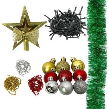 Imagem de 48 Enfeites De Natal Decoração Bolinhas Estrela Cordões - Loja Do Boni