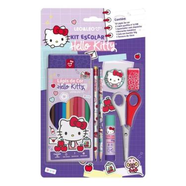 Imagem de Kit Escolar Lapis De Cor 12 Cores Hello Kitty Leonora