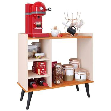 Imagem de Aparador Compacto Buffet Maria Cantinho Café Chá Nicho Organizador Pés Palito Decoração Cozinha Sala Estar Jantar - Off White|Cinamomo - RPM Móveis