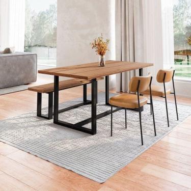 Imagem de Conjunto Mesa de Jantar Rústica e Banco de Madeira Maciça com Cadeiras Mona Marrom/Preto