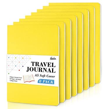 Imagem de feela Pacote com 8 Diário de capa macia, cadernos pautados para o trabalho, diário de viagem forrado para mulheres e homens, anotações caderno material escolar escrita, 20,8 cm x 14 cm, A5, amarelo limão