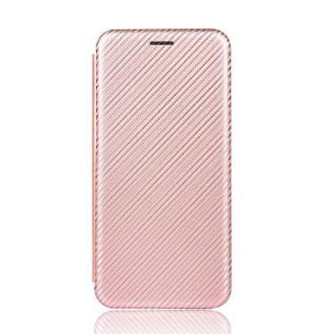 Imagem de GOGODOG Case Cover compatível com LG Q92 Dê a volta capa capas capas e capas cobertura total ultra fina mate anti-deslizamento arranhão resistente macia, fibra de carbono (rosa)