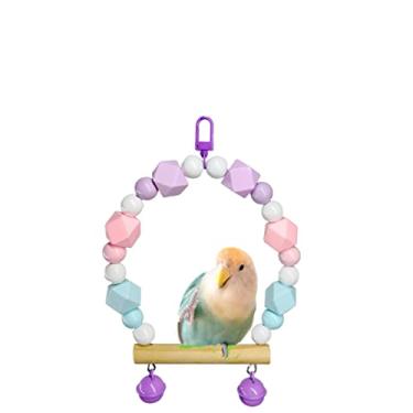 Imagem de Poleiro de balanço de pássaro de madeira para periquito, gaiolas para pendurar pequenos pássaros, calopsitas, papagaio, contas coloridas, brinquedo de treinamento, playground, acessórios de academia