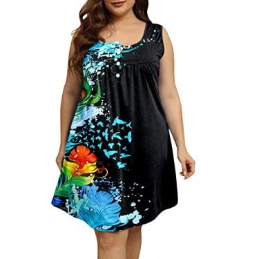 Imagem de Vestido feminino de verão manga curta plus size mini vestido sexy evasê vestido boutique vestido casual de confirmação, Azul, 5G