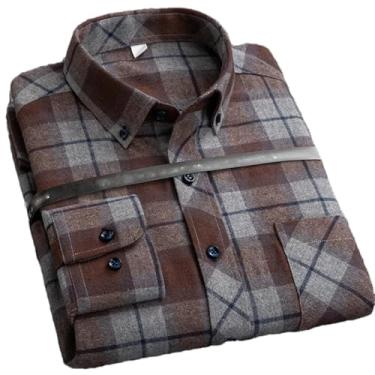 Imagem de Camisa social masculina plus size para lazer masculina algodão lixado flanela quente casual manga longa gola xadrez, Algodão 9921, XXG