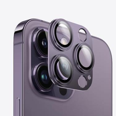 Imagem de KISMER Protetor de lente de câmera para iPhone 14 Pro Max/iPhone 14 Pro, pacote com 2, vidro temperado 9H, capa fosca de liga de alumínio, capa resistente a arranhões, roxa