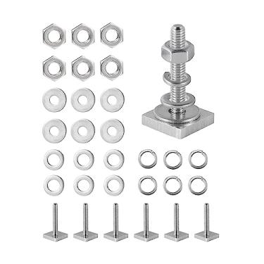 Imagem de Pacote com 6 parafusos em T para rack de telhado | Cabeça quadrada M6 x 35 mm | Aço inoxidável 304 | Parafusos resistentes com ranhuras em T com barris de arruela de porcas, kit de suporte de esqui, adaptador de barra transversal