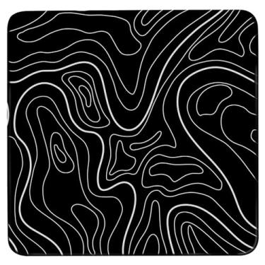 Imagem de Mouse pad de vidro para jogos, topográfico preto, 24 x 24 cm, adequado para jogos, trabalho, escritório e decoração de mesa de casa