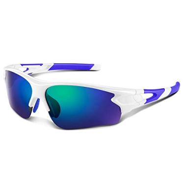 Imagem de Bea·CooL Óculos de sol esportivos polarizados para homens mulheres jovens beisebol pesca ciclismo corrida golfe motocicleta óculos Tac UV400 (branco azul).