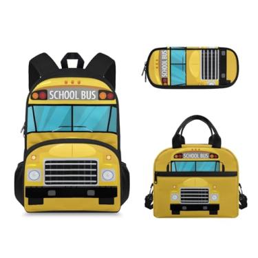 Imagem de Gzzxiailg Mochilas escolares com lancheira, conjunto de 3 peças, mochila moderna, mochila de viagem de grande capacidade com compartimento grande - ônibus escolar