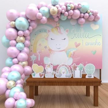 Imagem de Kit Decoração Personalizado Festa de Aniversário Infantil Unicórnio Aquarela P-UNAQ01