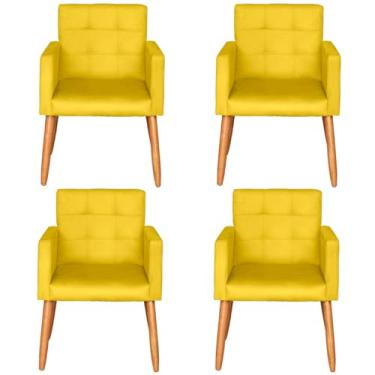 Imagem de Kit 4 Poltronas Decorativa para Sala de Estar Recepção Sala de Espera estofada pés palito madeira MOBLAN Decor (Amarelo)