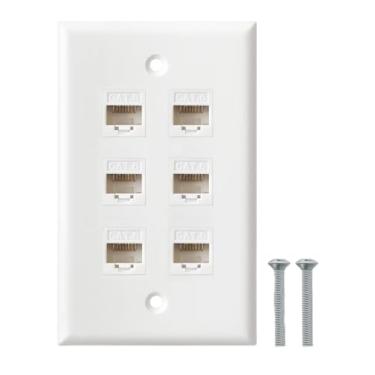 Imagem de Placa de parede Ethernet, 6 portas Cat6 Keystone fêmea para fêmea - branca