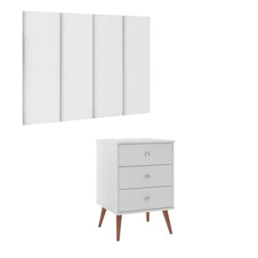 Imagem de Conjunto Cabeceira Cama Solteiro 0,90 Com 1 Criado Quarto Mix, Branco