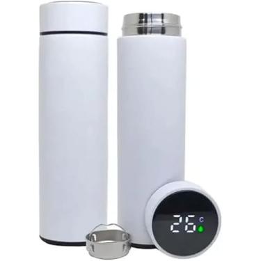 Imagem de Garrafa Térmica Squeeze Água Café 500 ml em Aço Inox com Display Digital Medidor de Temperatura Termômetro Led Digital Visor Tampa Vácuo Garrafinha Academia Musculação Cores Variadas