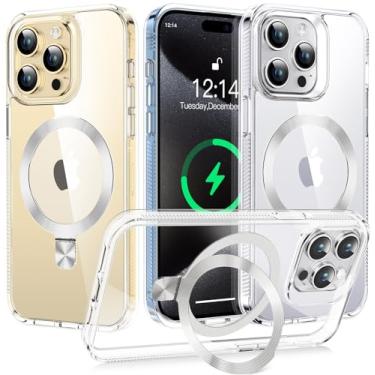 Imagem de TLIKEMISS [Anel de CD compatível com suporte invisível MagSafe] Capa magnética para iPhone 15 Pro Max, [amortecedor transparente que não amarela][parece um iPhone nu] Capa fina transparente com