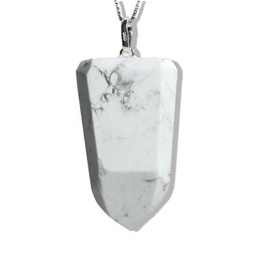 Imagem de Colar Pontinha Howlita Branca Pedra Natural Pino Prata 950