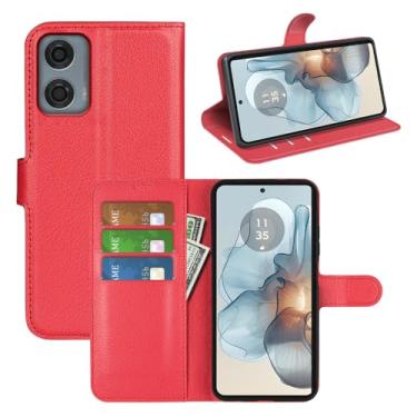 Imagem de Capa de telefone para Motorola Moto G24 Power, couro PU com suporte para cartão de crédito, carteira fina flip com suporte, capa protetora para Motorola G24 Power Phone Case (vermelha)