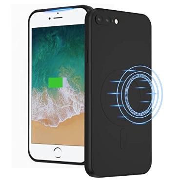 Imagem de UEEBAI Capa de telefone de carregamento sem fio de silicone líquido para Apple iPhone 8 Plus, ímãs integrados compatíveis com MagSafing Carregamento mais rápido, capa de microfibra macia de ajuste fino - preta
