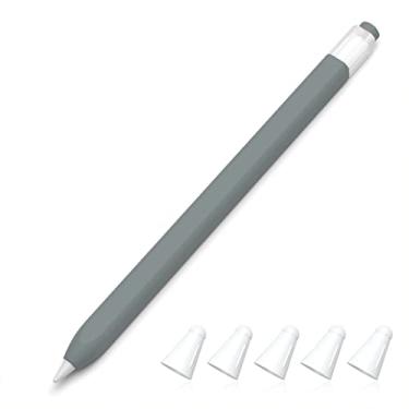 Imagem de JOOSKO Estojo de silicone clássico compatível com Apple Pencil 1ª geração, [com capa de ponta de silicone de 5 tecidos], antiderrapante (cinza)